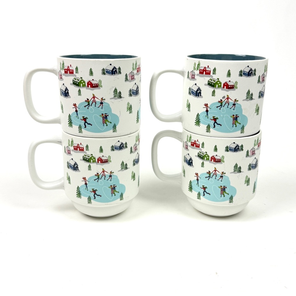 Peppermint & Pine Set of 4 Winter Village Ceramic Mugs